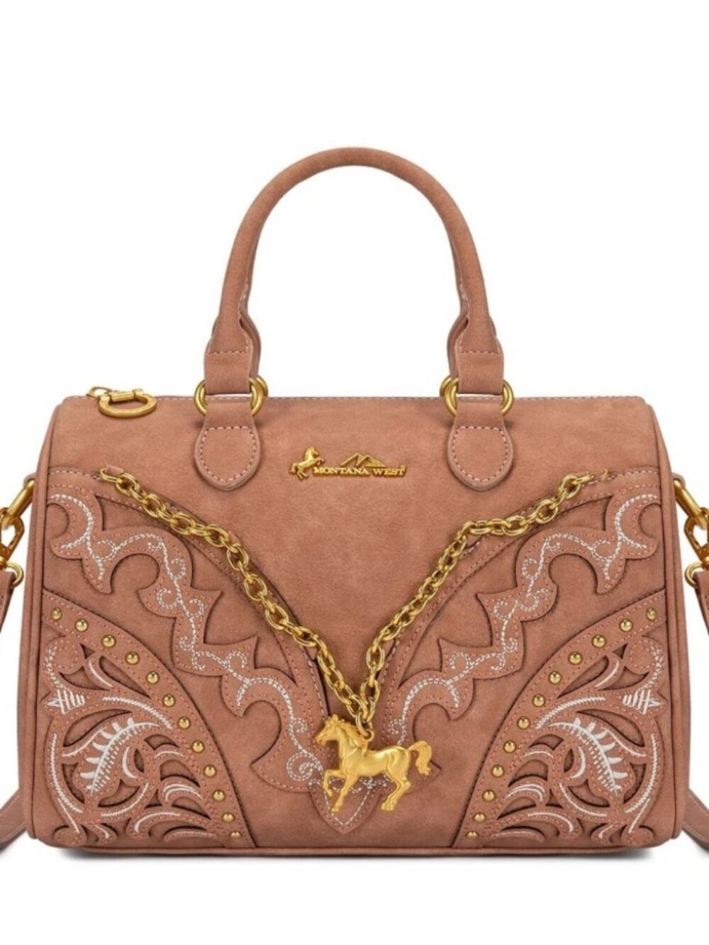 Montana West Western Horse Charm Satchel Crossbody Bag - Pink